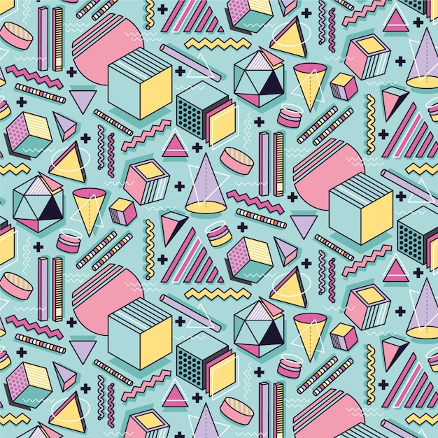 Memphis Seamless Abstract Pattern Colorful Geometric Elements
