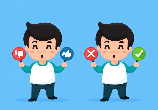 Men cartoon that shows signs like and dislikes. Premium Vector