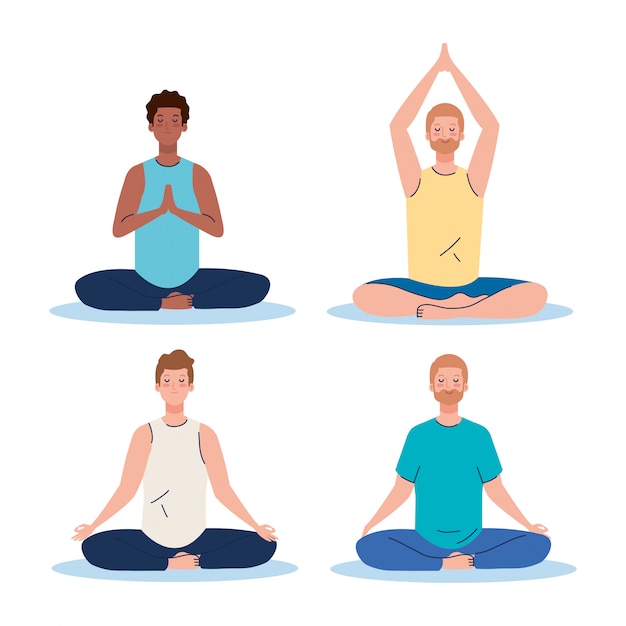 Premium Vector | Men group meditating, concept for yoga, meditation ...