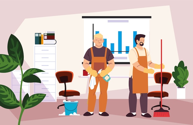 Premium Vector | Men in office cleaning service illustration desing