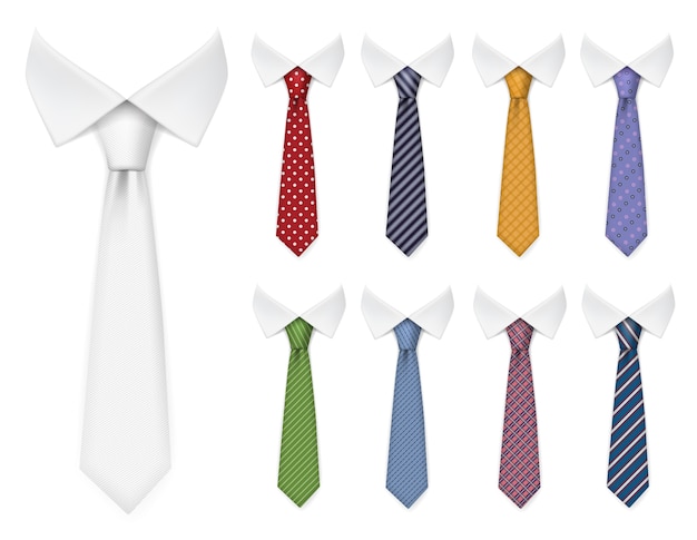  Men ties. fabric clothes items for male wardrobe elegant style ties different colors and textures v