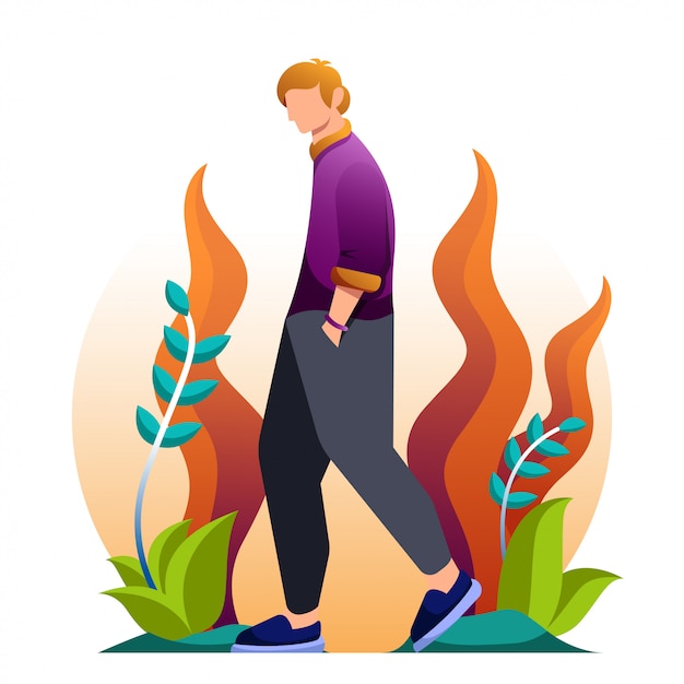 Premium Vector | Men walking alone flat illustration