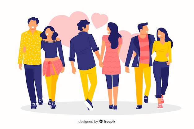 Men and women walking collection Free Vector