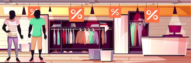 Download Free Vector | Menswear fashion boutique interior illustration of men clothes sale.