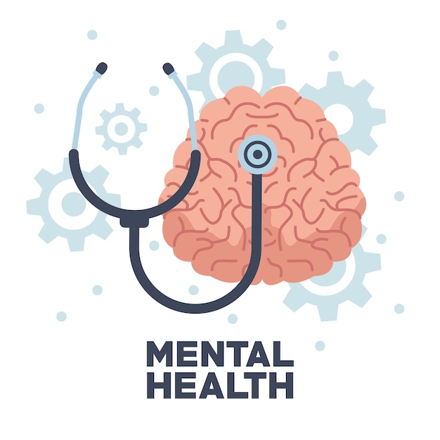 Premium Vector | Mental health day human brain with stethoscope and ...