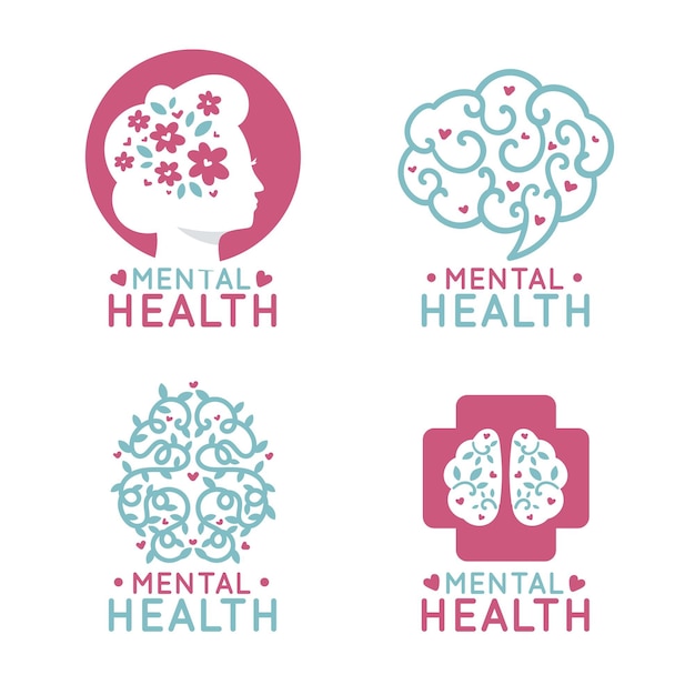 Premium Vector | Mental health logo collection flat design