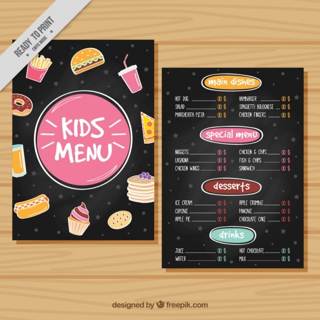 Free Vector | Menu for kids with colorful elements