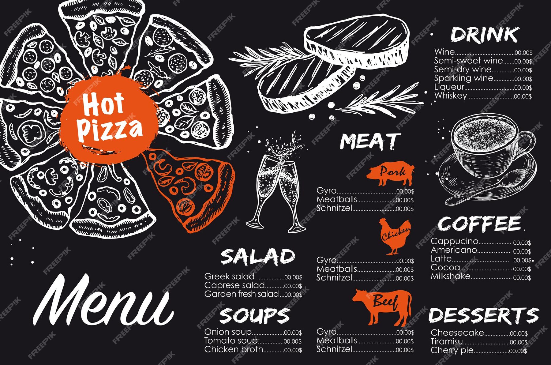 Premium Vector | Menu template design for restaurant sketch ...