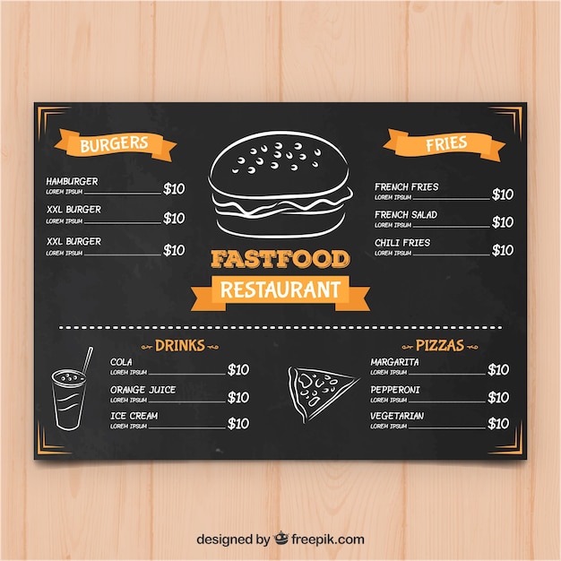 Free Vector | Menu template for fast food restaurant in blackboard style