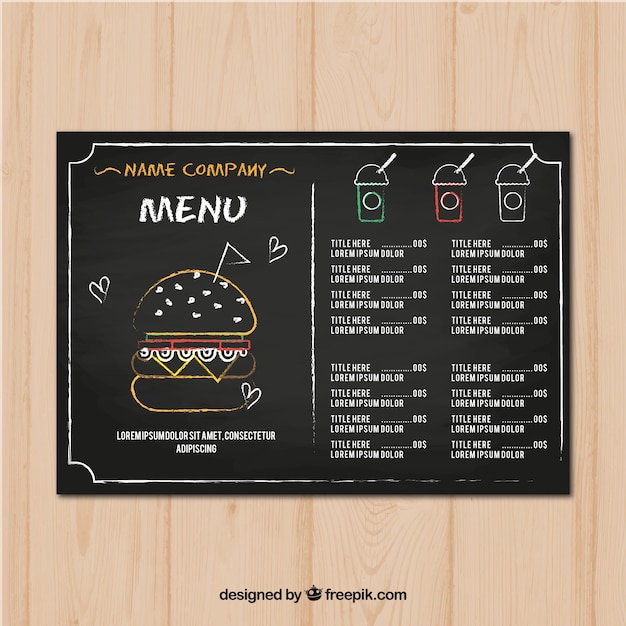 Menu template for fast food restaurant in\
blackboard style