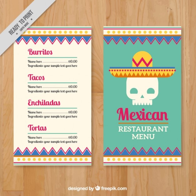 menu-template-with-mexican-skull-premium-vector