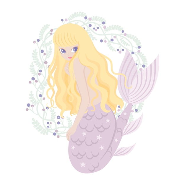 Mermaid Cartoon Character With Florals Frame Vector Premium Download