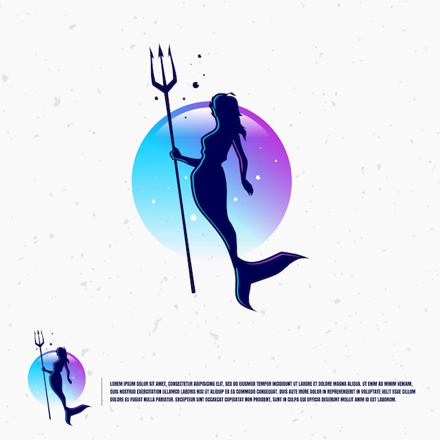 人魚イラストのロゴのテンプレート プレミアムベクター