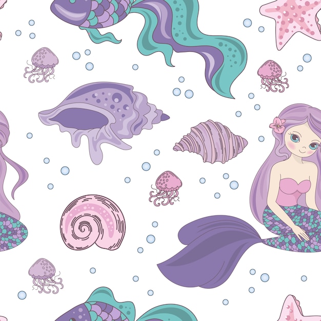 Premium Vector Mermaid Passion Princess Seamless Pattern