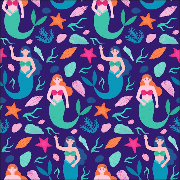 Download Free Vector | Mermaid pattern collection