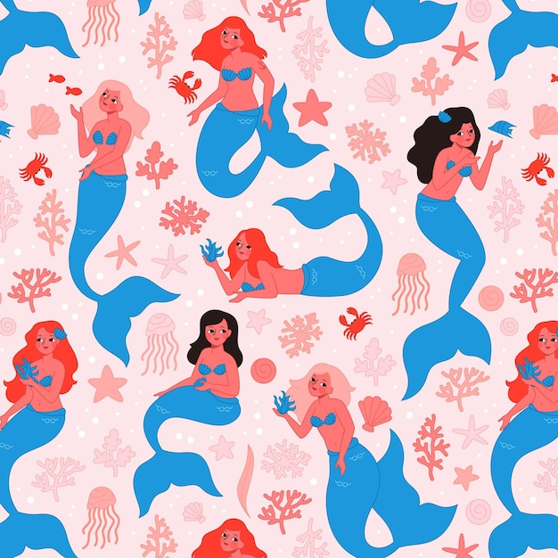 Download Mermaid pattern concept | Free Vector
