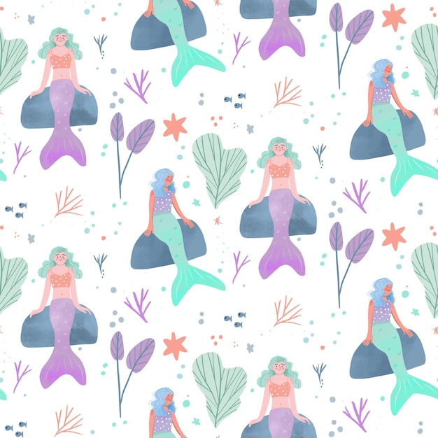 Mermaid pattern concept | Free Vector