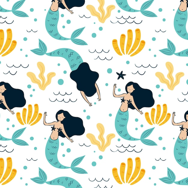 Download Mermaid pattern design | Free Vector