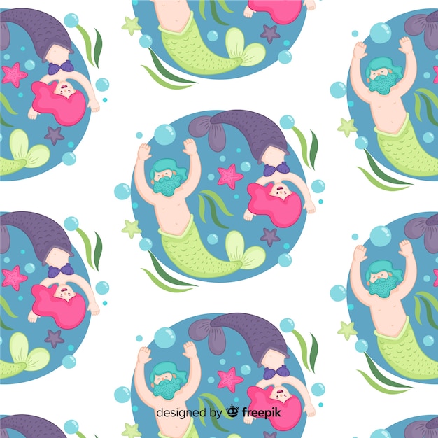 Download Mermaid pattern hand drawn style Vector | Free Download