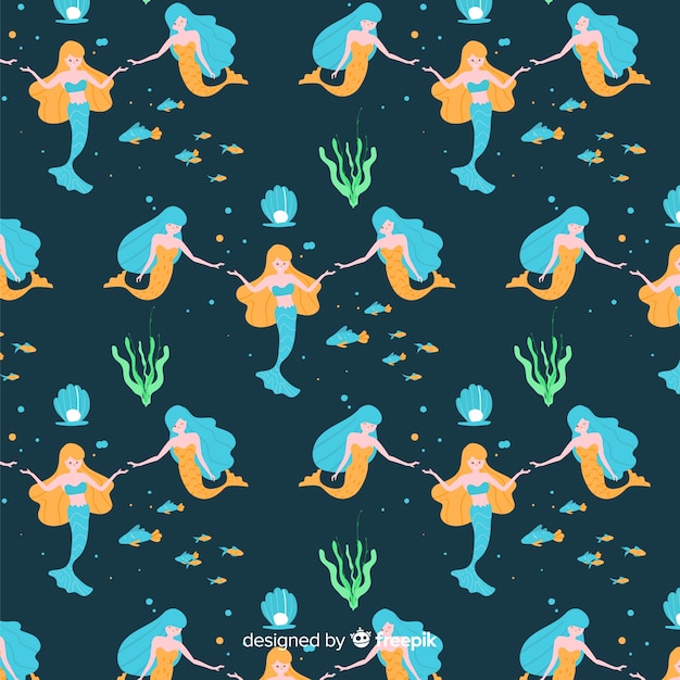 Download Mermaid pattern in hand drawn style | Free Vector