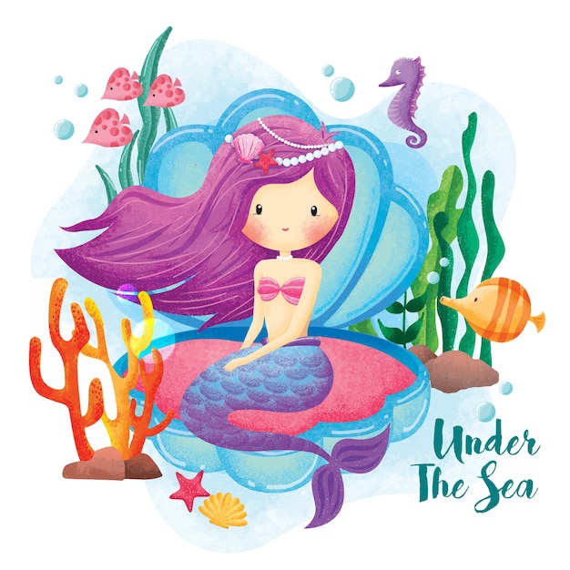 Download Mermaid princess under the sea illustration | Premium Vector