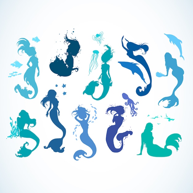 Download Premium Vector | Mermaid silhoutte collection