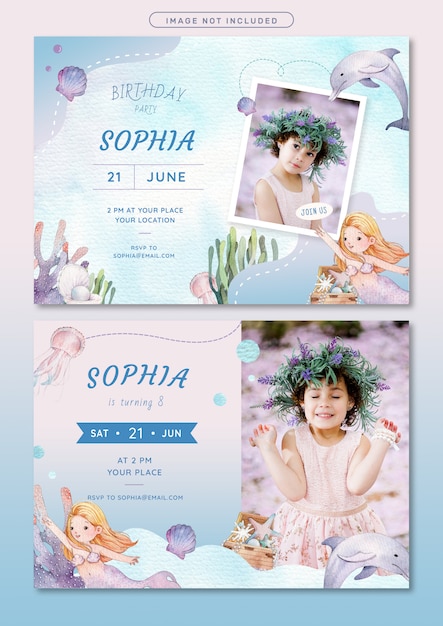 Mermaid theme birthday invitation card template | Premium ...