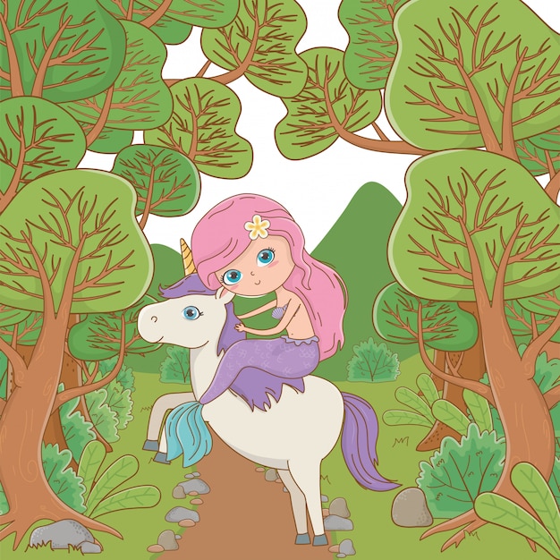 Download Mermaid and unicorn of fairytale | Free Vector