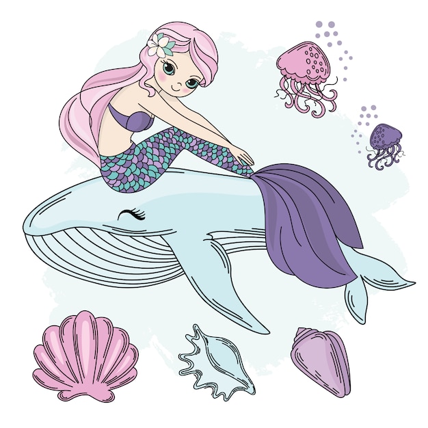 Download Mermaid walk princess sea underwater vector | Premium Vector