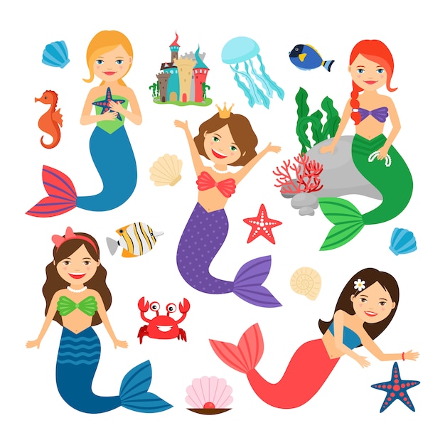 Premium Vector Mermaids Characters Set