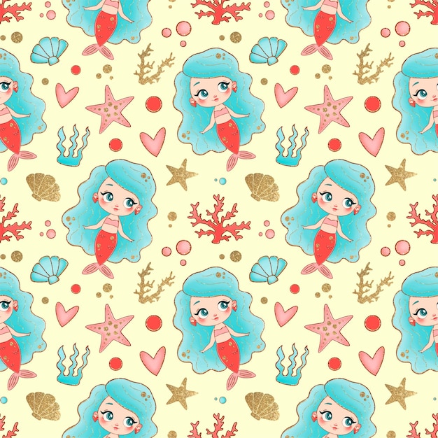 Premium Vector Mermaids Seamless Pattern Underwater Seamless Pattern