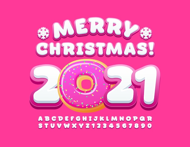 メリークリスマス21年 かわいいアルファベットの文字と数字のセット プレミアムベクター