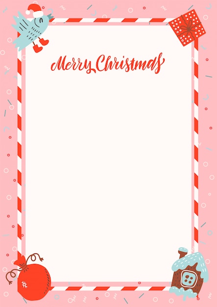 Download Premium Vector Merry Christmas A4 Size Frame With Gingerbread House And Xmas Gifts On Pink Background With Free Space For Text Yellowimages Mockups