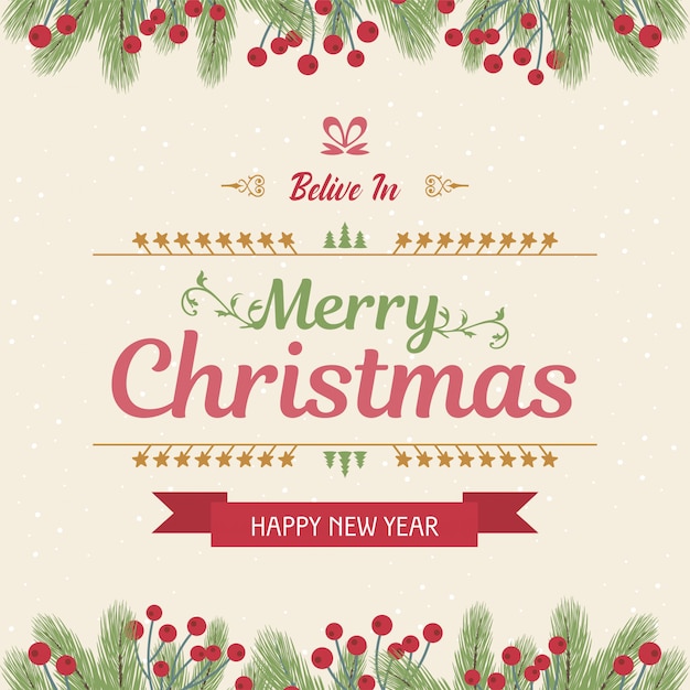 Merry Christmas and Happy New Year on greeting card design. Vector ...