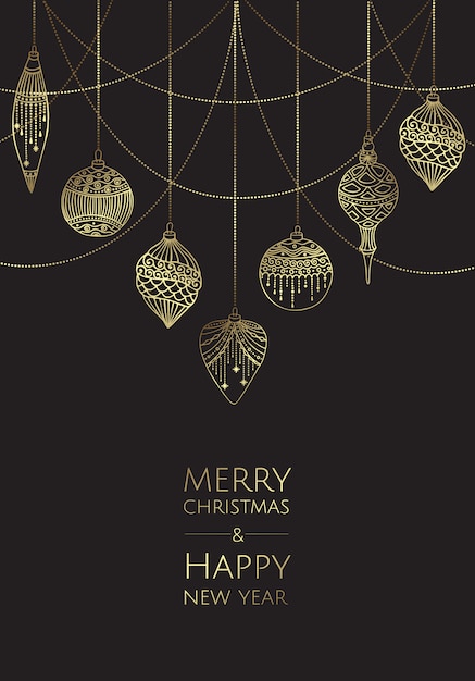 メリークリスマス そしてハッピーニューイヤー ベクター近代的なテンプレートカード 抽象的なクリスマスボール プレミアムベクター