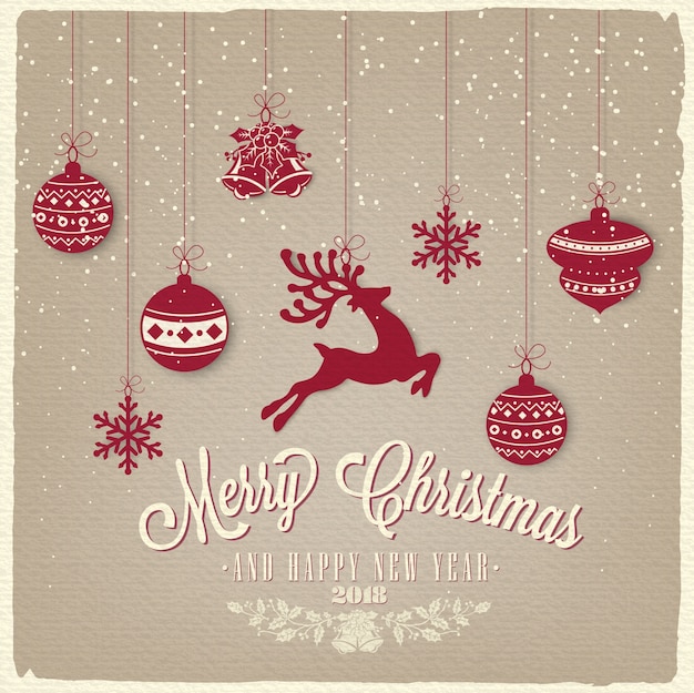 Merry Christmas And Happy New Year Vintage Background With Typography Vector | Premium Download