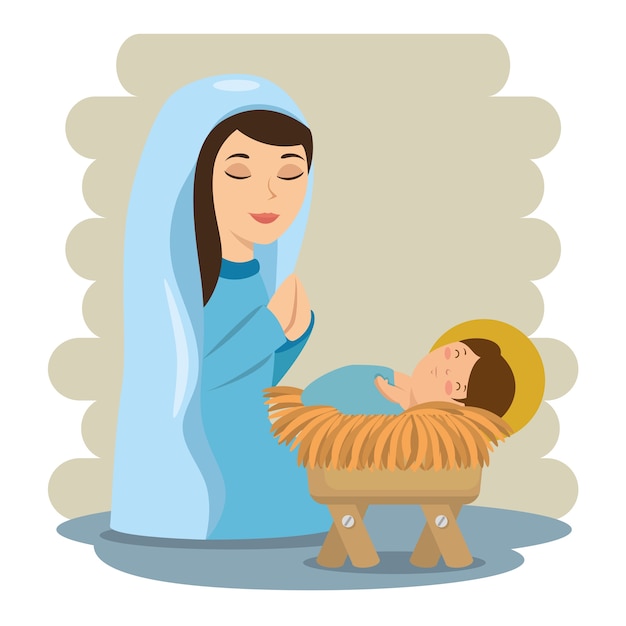 Premium Vector Merry Christmas Baby Jesus Lying In A Manger With Maria