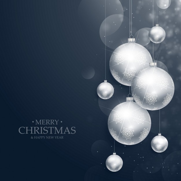Merry christmas background of silver balls Vector Free Download