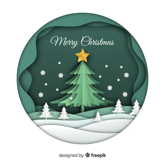 Merry christmas background in paper art style Free Vector