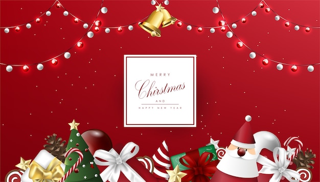 Download Premium Vector Merry Christmas Background Template With Present Cartoon Elements Design PSD Mockup Templates