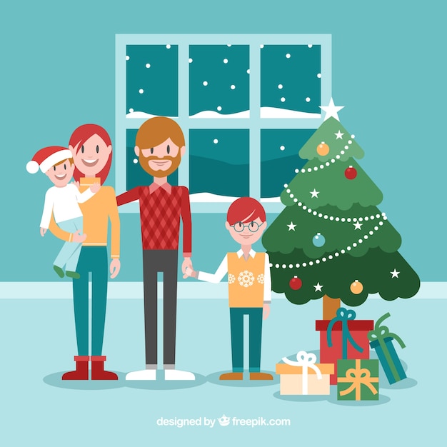 Download Merry christmas background with a family scene Vector ...