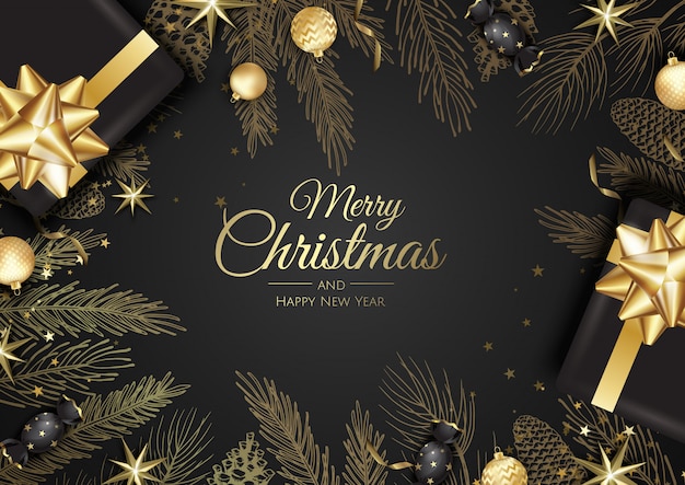 Merry christmas background with christmas ornaments Vector | Premium