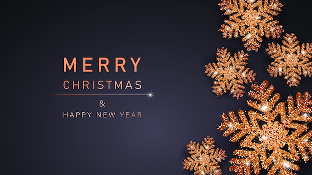 Premium Vector | Merry christmas background with gold snowflakes