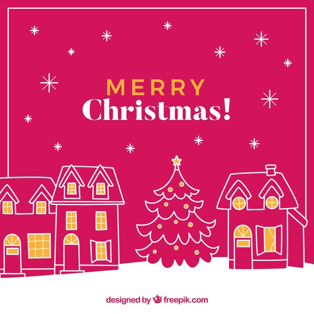 Free Vector | Merry christmas background with hand drawn houses