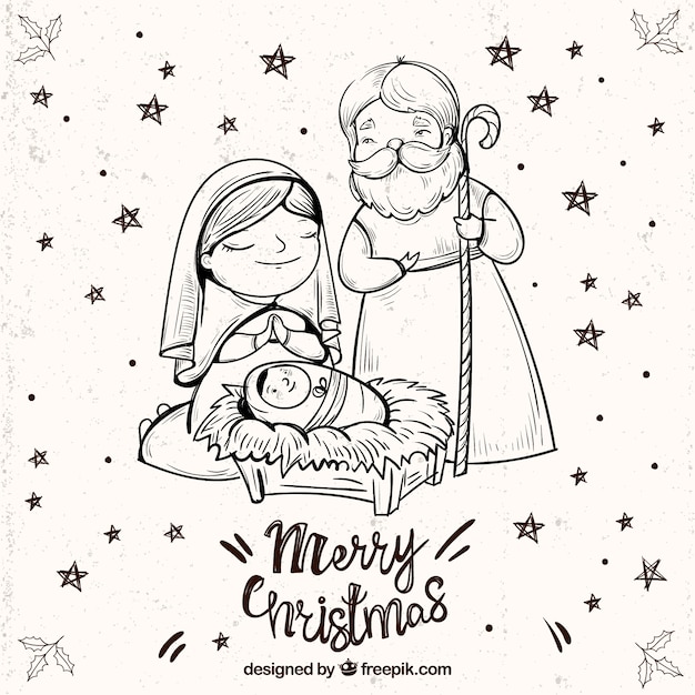 Free Vector | Merry christmas background with nativity scene sketch