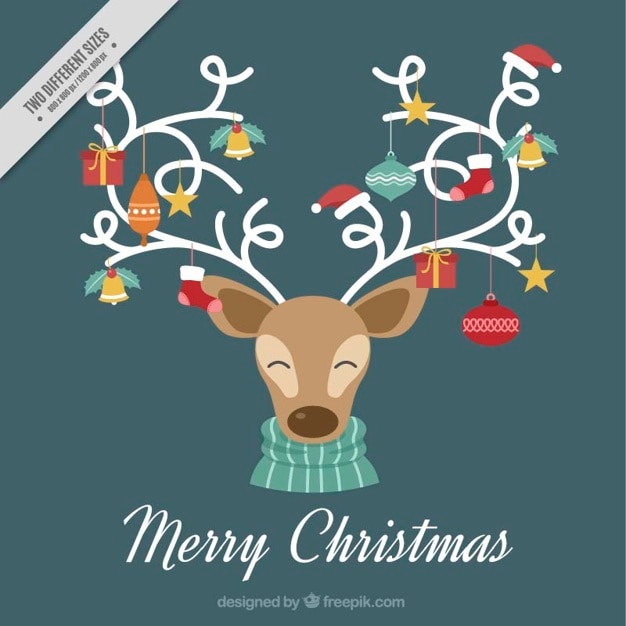 Merry christmas background with reindeer and\
christmas ornaments
