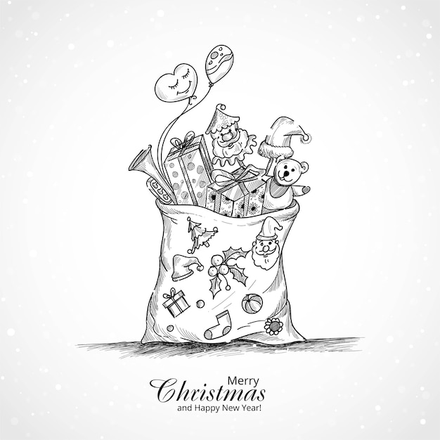 Free Vector Merry Christmas Background With Sack Full Of Gifts