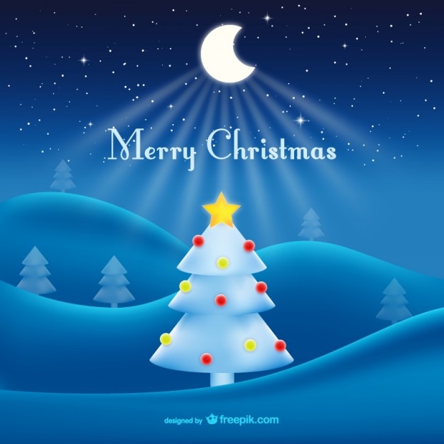 Merry Christmas background with sparkling moon\
and white Christmas tree