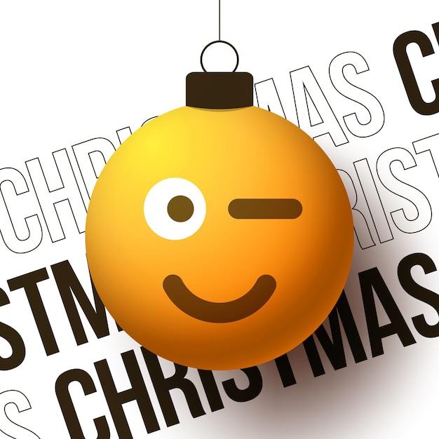かわいい笑顔のウインク絵文字の顔 ベクトルイラストとメリークリスマスボール 明けましておめでとうまたはクリスマスグリーティングカードバナー プレミアムベクター