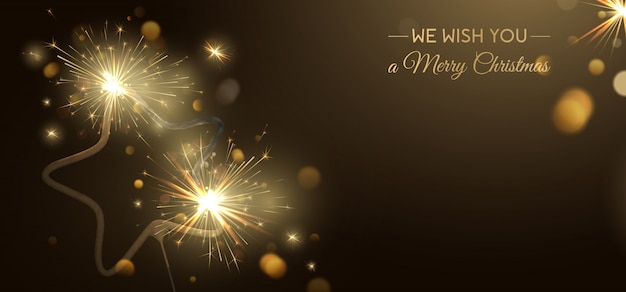 Premium Vector | Merry christmas banner background with sparkler shaped star and light effects.